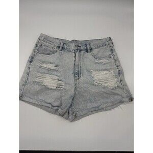 American Eagle Women’s Shorts 12 High Rise Light Wash Distressed Mom Jean